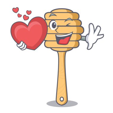 Kalp tatlım kaşık maskot karikatür vektör çizim ile