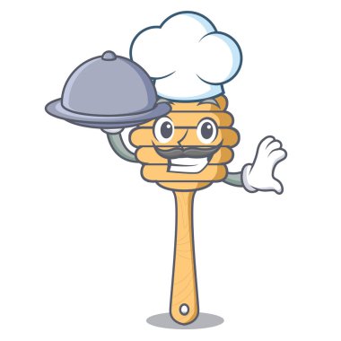 Şef gıda tatlım kaşık maskot karikatür vektör çizim ile
