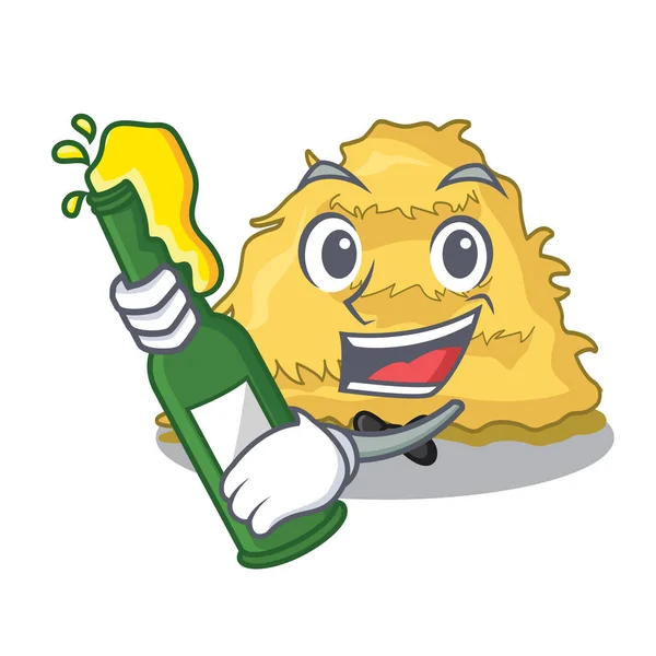Avec Bière Foin Balle Mascotte Dessin Animé Vecteur Illustration — Image vectorielle