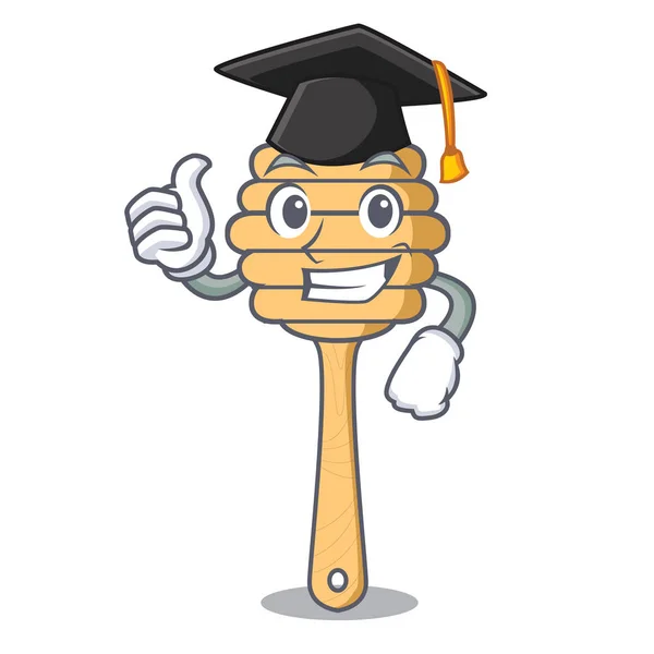 Graduation Honey Spoon Character Cartoon Vector Illustration — Stock Vector