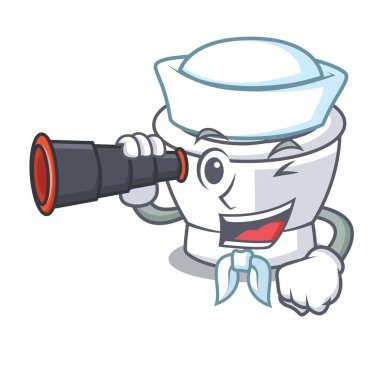 Denizci dürbün harç maskot karikatür tarzı vektör çizim ile