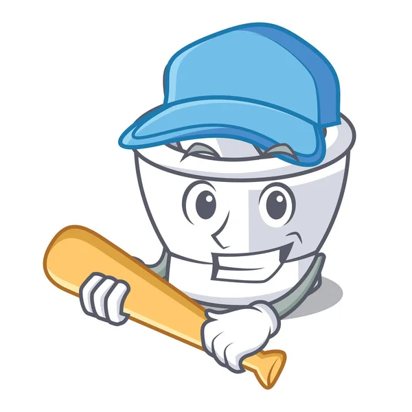 Jogando Baseball Argamassa Personagem Desenho Animado Estilo Vetor Ilustração — Vetor de Stock