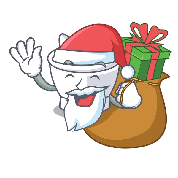 Santa Avec Cadeau Mortier Mascotte Dessin Animé Style Vectoriel Illustration — Image vectorielle