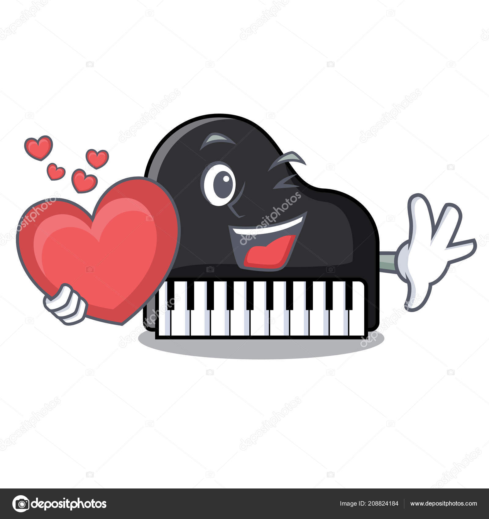 Avec Le Style De Dessin Animé Coeur Mascotte Piano Image