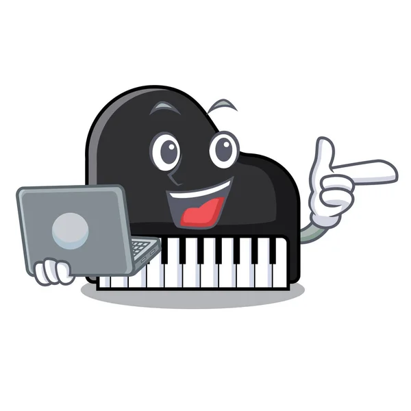 With laptop piano character cartoon style — Stock Vector