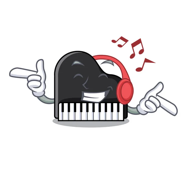 Ascolto musica pianoforte mascotte stile cartone animato — Vettoriale Stock