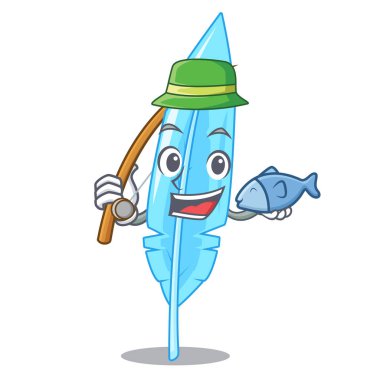 Elle çizilmiş tüy maskot vektör çizim Balık tutma