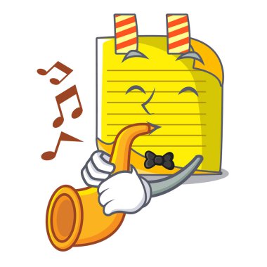 Not kağıdı maskot vektör çizim trompet ile kontrol