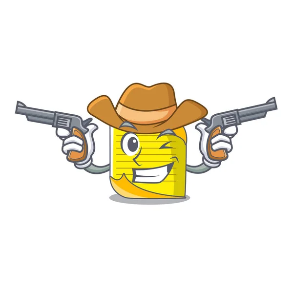 Cowboy Nota Papel Personaje Dibujo Animado Vector Ilustración — Vector de stock