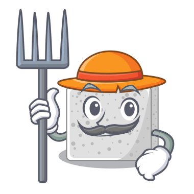 Çiftçi beyaz peynir karakter karikatür vektör çizim