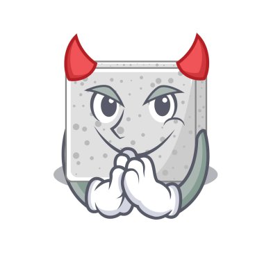 Şeytan beyaz peynir blokta plaka karikatür vektör çizim