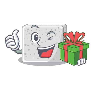 Hediye beyaz peynir blok ile plaka karikatür vektör çizim