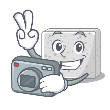 Plaka karikatür vektör çizim üzerinde fotoğrafçı beyaz peynir blok