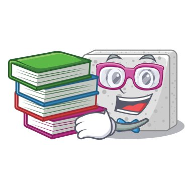 Maskot vektör illüstrasyon izole kitap taze beyaz peynir ile öğrenci