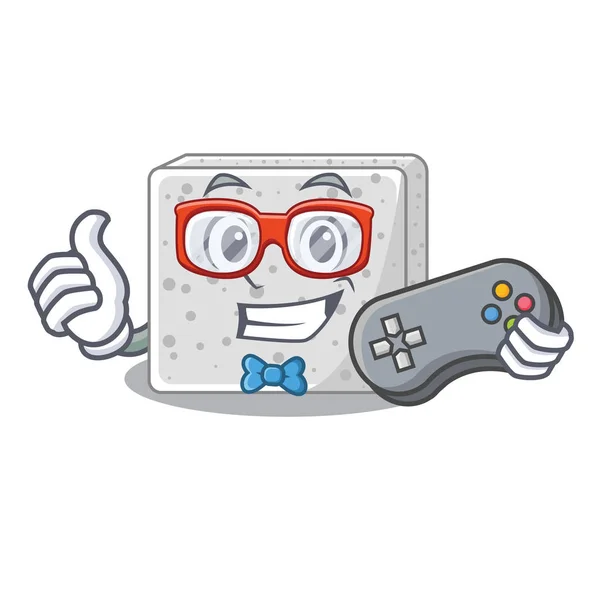 Gamer Feta Kaas Blok Plaat Cartoon Vectorillustratie — Stockvector