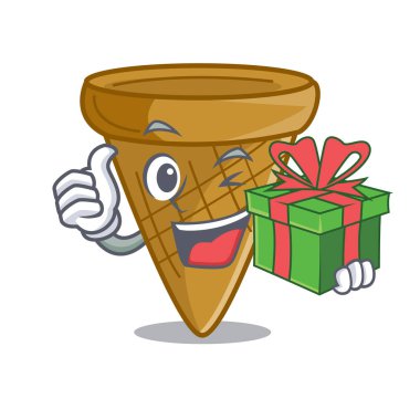 Hediye boş gofret koni ile dondurma karakter vektör çizim için