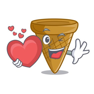 Kalp boş gofret koni ile dondurma karakter vektör çizim için