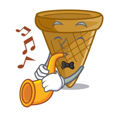 Gofret koni dondurma karakter vektör çizim için trompet ile boş