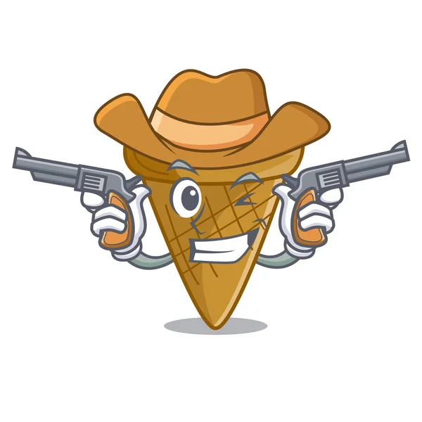 Cowboy Wafer Cone Character Cartoon Vector Illustration — Stock Vector