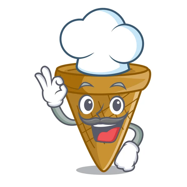 Chef Cartoon Ice Cream Wafer Cone Vector Illustration — Stock Vector