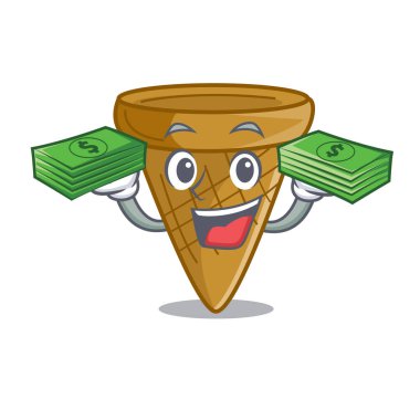 Parayı boş gofret koni ile dondurma karakter vektör çizim için