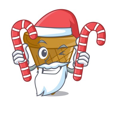 Santa maskot vektör illüstrasyon izole şeker tatlı gofret koni ile