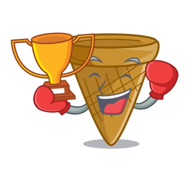 Maskot vektör illüstrasyon izole boks şampiyonu tatlı gofret koni