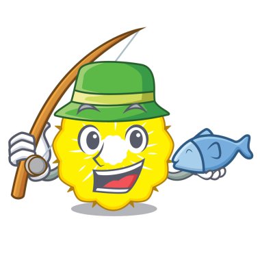 Ananas dilim meyve üzerinde çizgi film vektör illüstrasyon izole Balık tutma