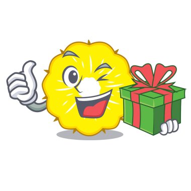 Çizgi film vektör illüstrasyon izole hediye ananas dilim meyve ile