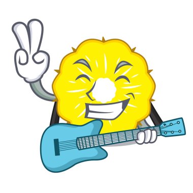 Çizgi film vektör illüstrasyon izole gitar ananas dilim meyve ile