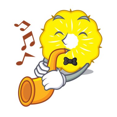 Çizgi film vektör illüstrasyon izole ananas dilim meyve ile trompet