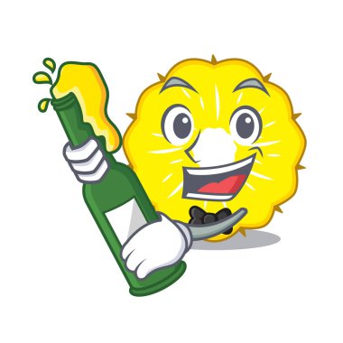 Maskot vektör illüstrasyon izole bira ananas dilim ile