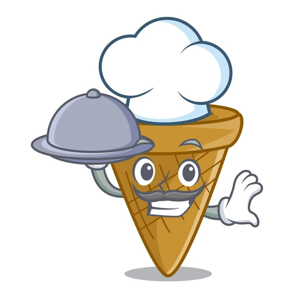 Шеф Повар Едой Пустой Вафельный Конус Векторной Иллюстрации Характера Мороженого — стоковый вектор