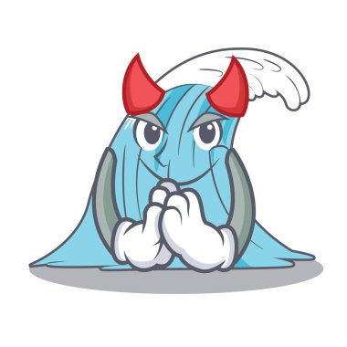 Şeytan çizgi film mavi dalga sörf vektör çizim