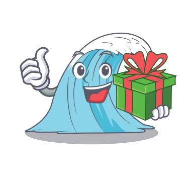 Hediye karikatür mavi dalga sörf vektör çizim ile