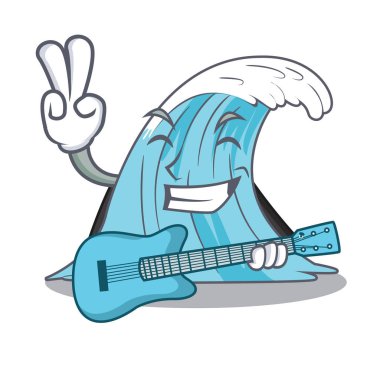 Gitar karikatür mavi dalga sörf vektör çizim ile