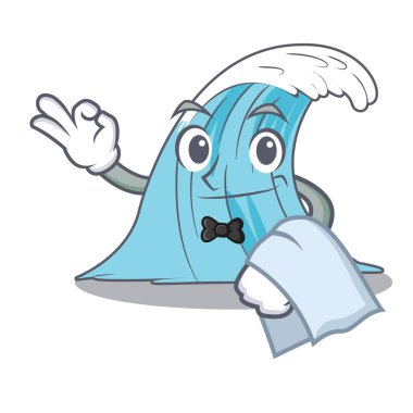 Garson çizgi film mavi dalga sörf vektör çizim