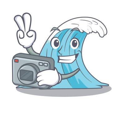 Fotoğrafçı çizgi film mavi dalga sörf vektör çizim