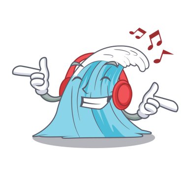 Müzik çizgi film mavi dalga sörf vektör çizim dinleme