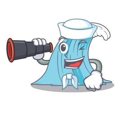 Denizci dürbün çizgi film mavi dalga sörf vektör çizim ile