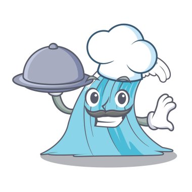 Şef yemek çizgi film mavi dalga sörf vektör çizim ile