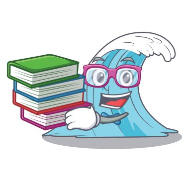 Öğrenci kitap sıçrama sörf dalga çizgi film vektör çizim ile