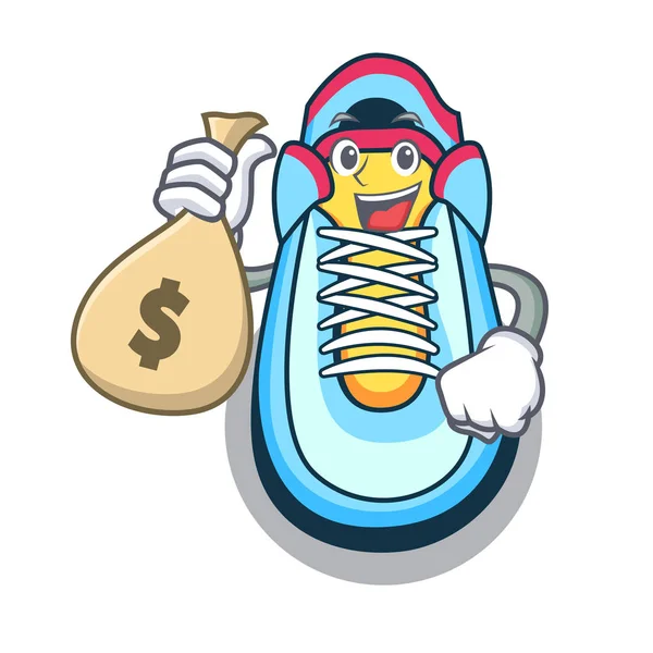 Com Dinheiro Saco Clássico Sneaker Personagem Estilo Vetor Ilustração — Vetor de Stock