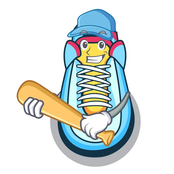 Jogando Baseball Clássico Sneaker Personagem Estilo Vetor Ilustração — Vetor de Stock