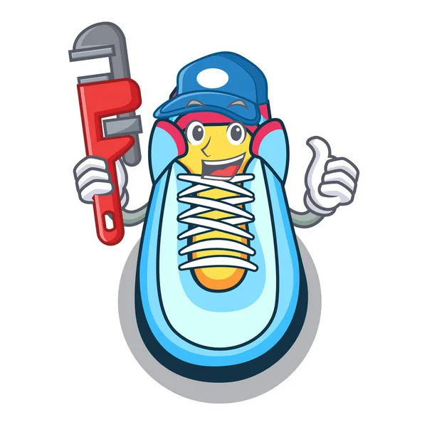 Rörmokare Sneaker Maskot Tecknad Stil Vektorillustration — Stock vektor