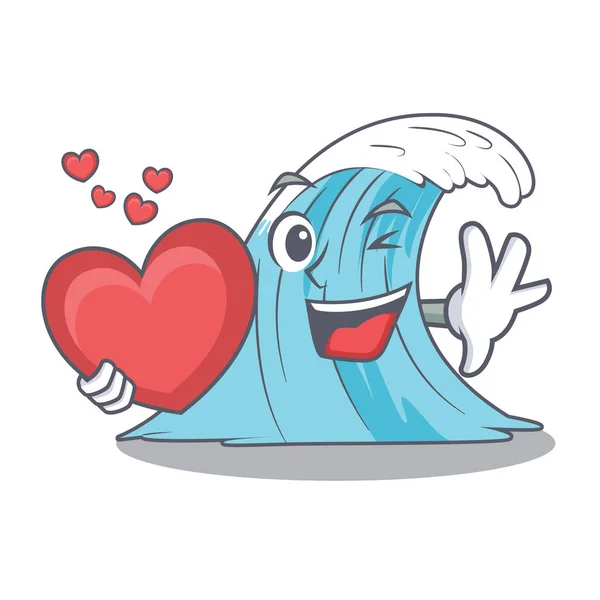 Καρδιά Γελοιογραφία Μπλε Κύμα Σερφ Διανυσματικά Εικονογράφηση — Διανυσματικό Αρχείο