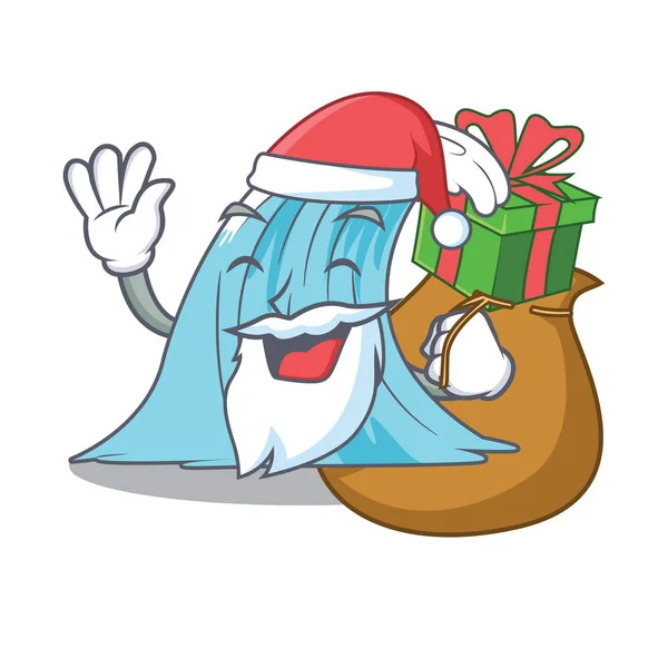 Weihnachtsmann Mit Geschenk Splash Surf Welle Cartoon Vektor Illustration — Stockvektor