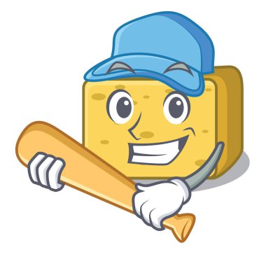 İskambil beyzbol gouda peyniri karakter karikatür vektör çizim