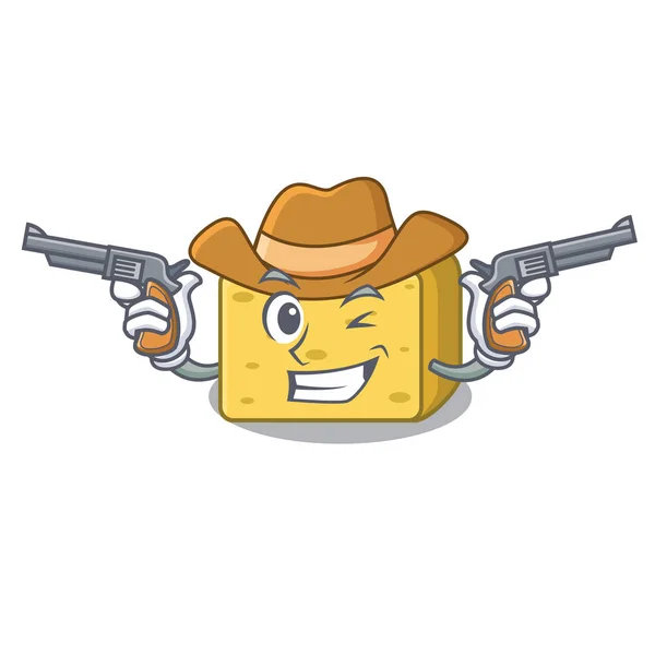 Cowboy Gouda Fromage Personnage Dessin Animé Vecteur Illustration — Image vectorielle