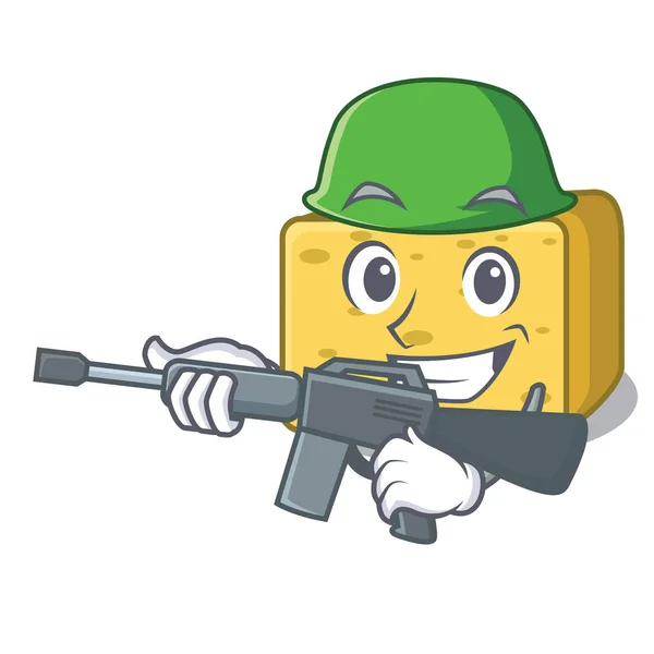 Army Gouda Cheese Character Cartoon Vector Illustration — Stock Vector
